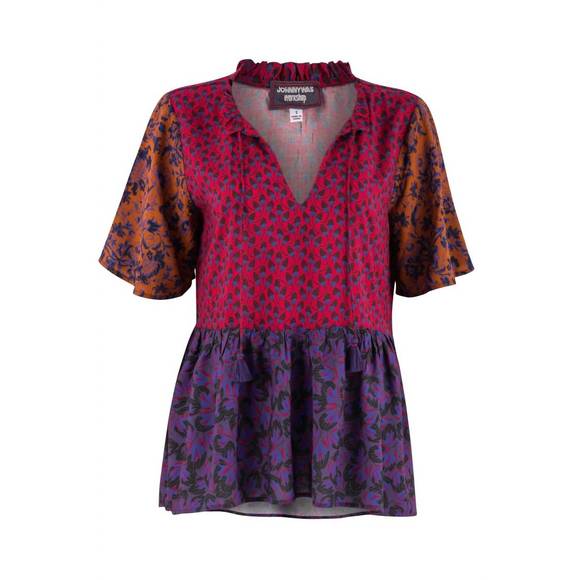 NEW JOHNNY WAS pauline ruffle blouse in multi - Picture 1 of 3